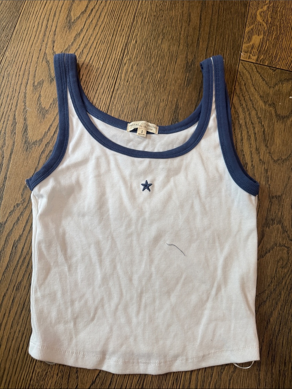 White Tank Top with Navy Trim and Star Detail - Women's